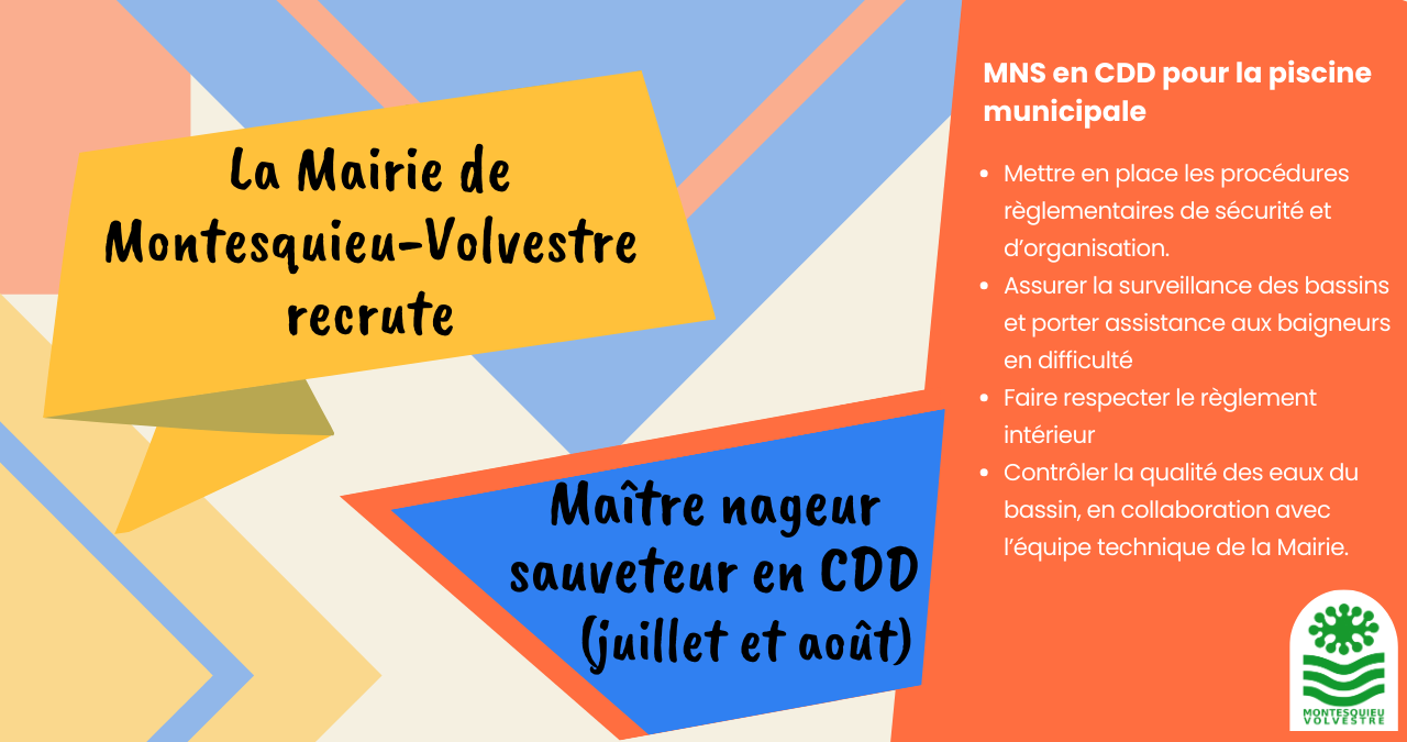 La Mairie de Montesquieu-Volvestre recrute un Maître Nageur Sauveteur (MNS)