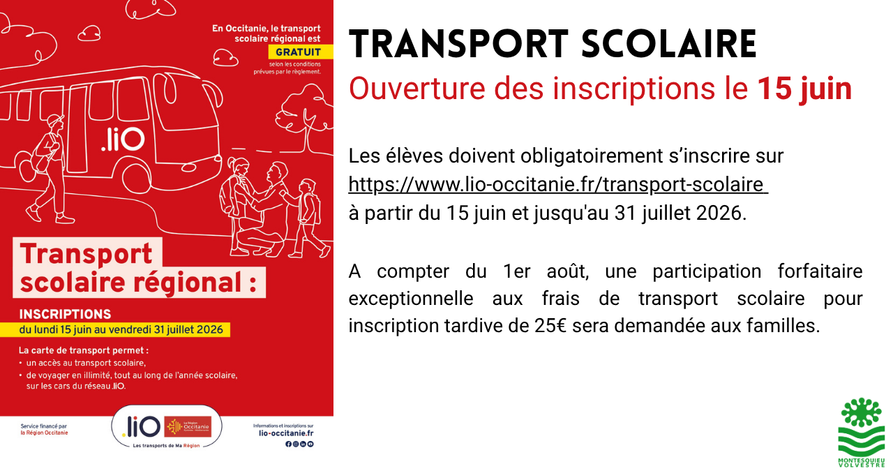 Transport scolaire : ouverture des inscriptions 2026