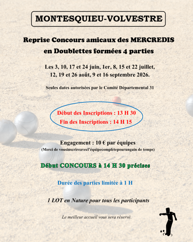 Reprise des concours de Pétanque Montesquieu-Volvestre