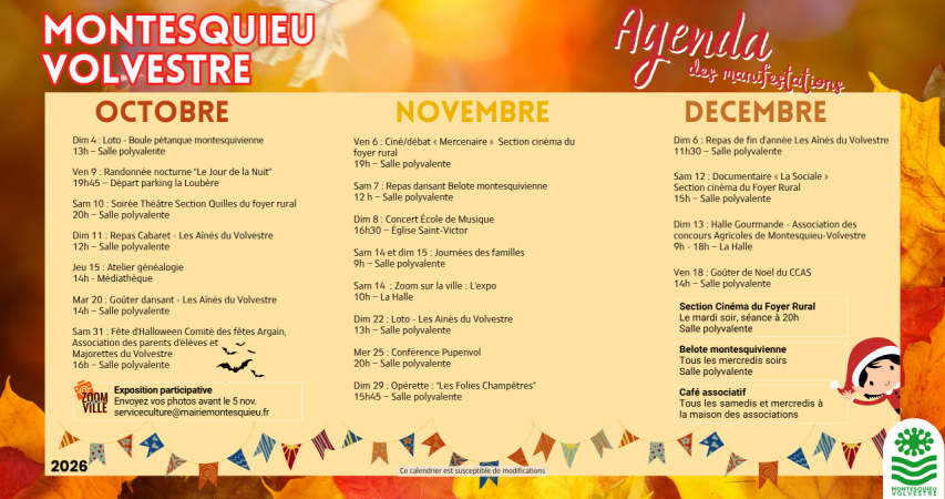 Agenda des manifestations : automne 2026